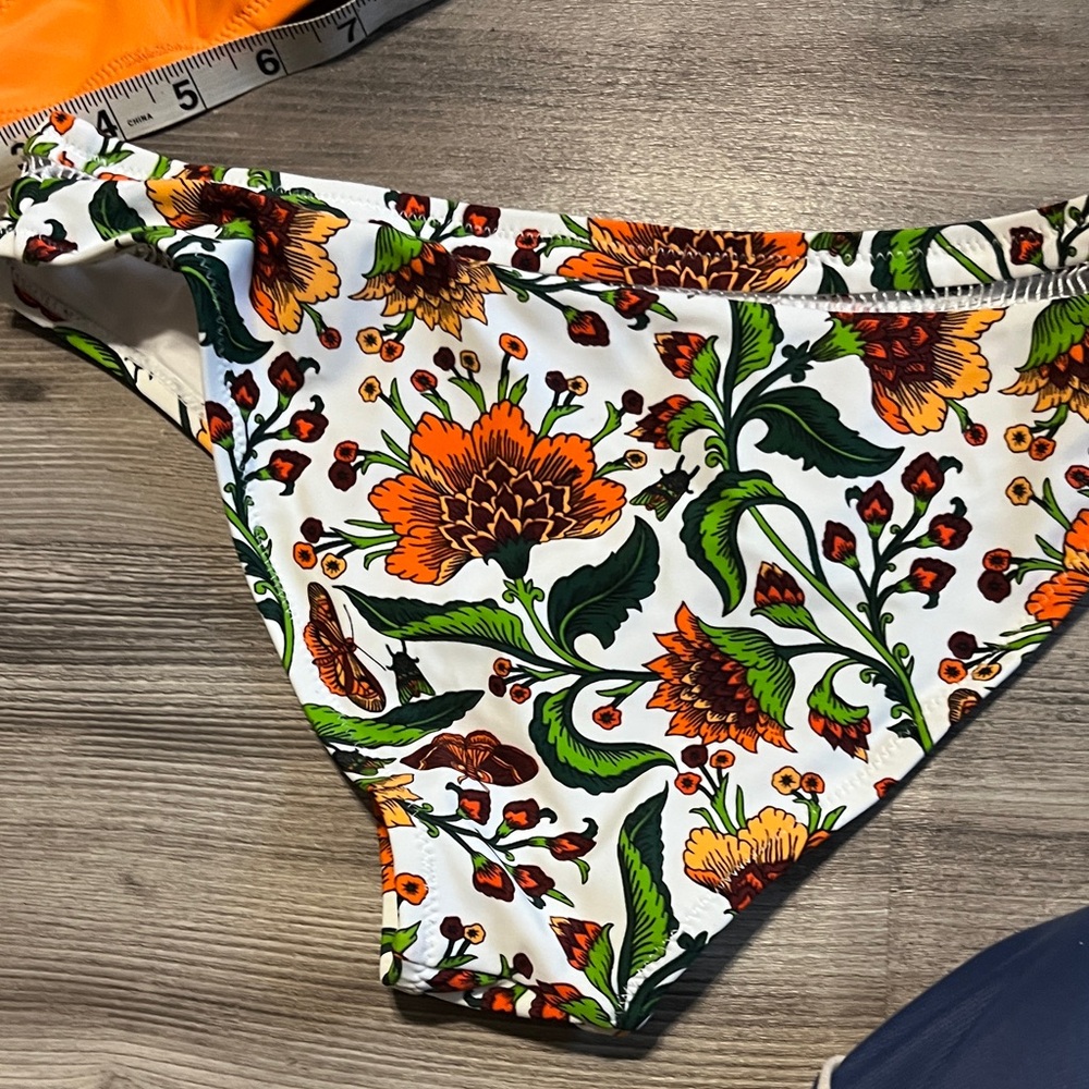 Orange Ruffle Bikini Top with Floral Bottoms - Picture 4 of 4